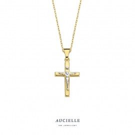 AH0080L Kruis jezus 18ct wit en geel goud 16x11mm