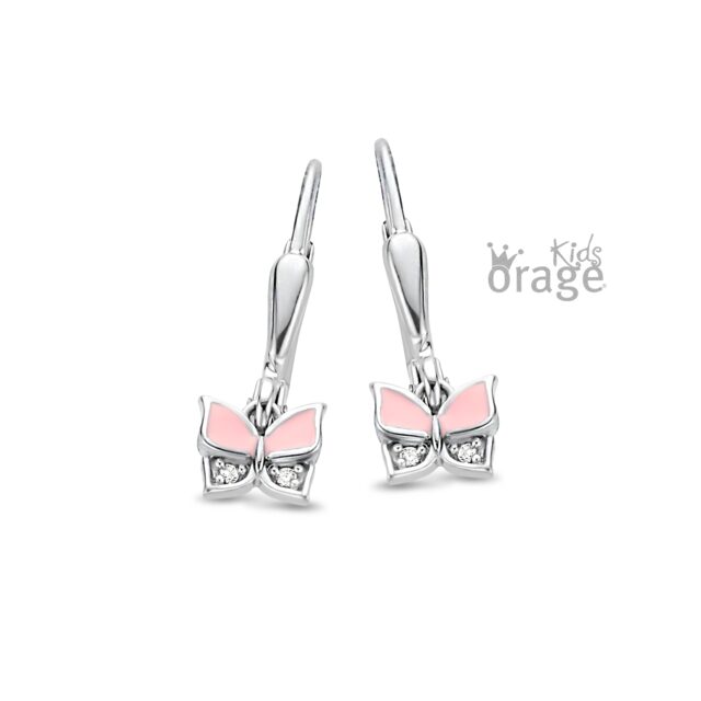 Orage Kids oorring roze vlinder zilver
