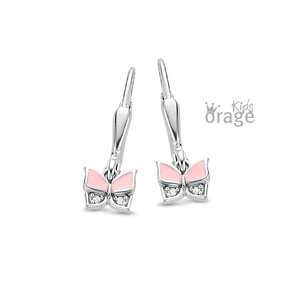 Orage Kids oorring roze vlinder zilver
