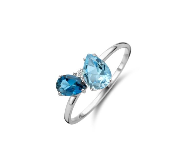 Y1935 You and Me Witgouden ring  met briljant & topaas london blue