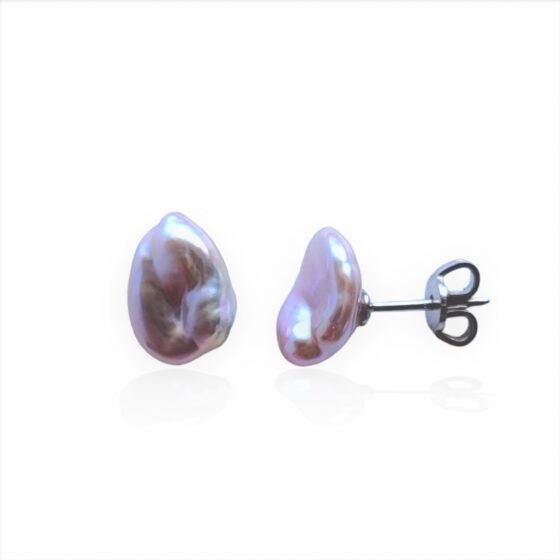 Pareloorringen  18ct Keshi parels van 8-9mm op wit goud.
Licht roze