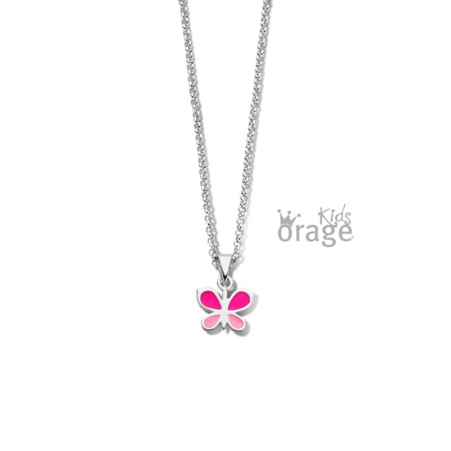 K2522 Orage Kids halsketting met roze vlinder zilver