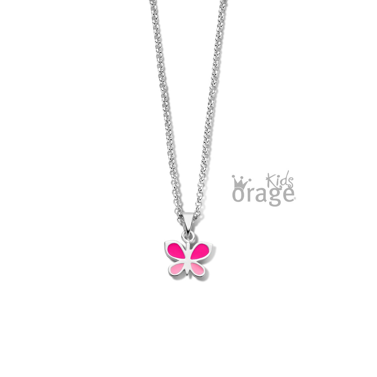 K2522 Orage Kids halsketting met roze vlinder zilver