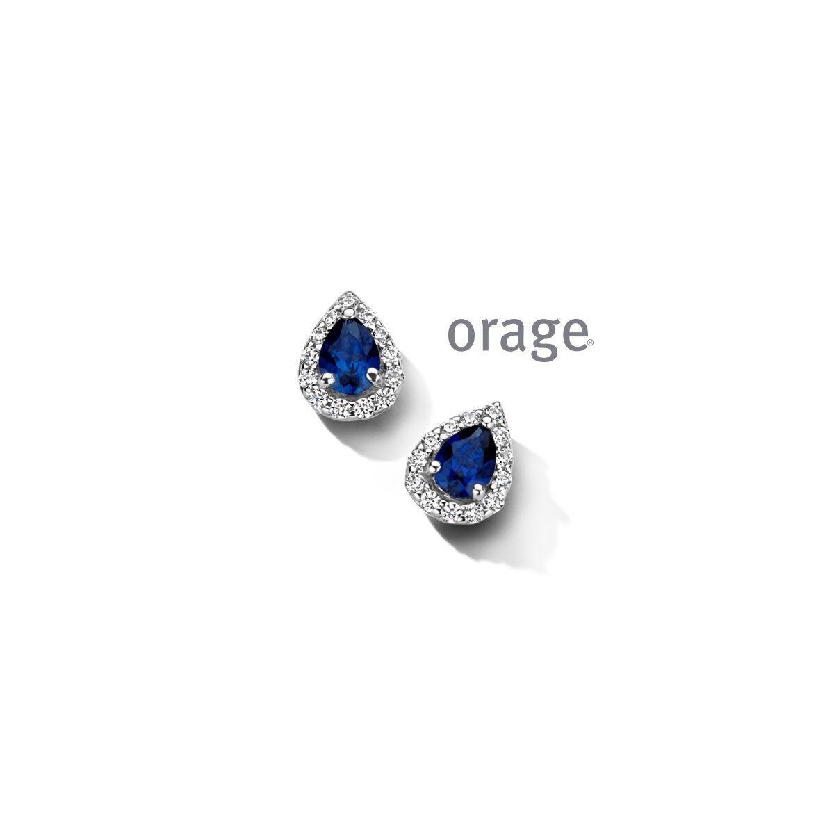 At122 Orage Zilveren oorringen met zirconium & blauwe kleursteen