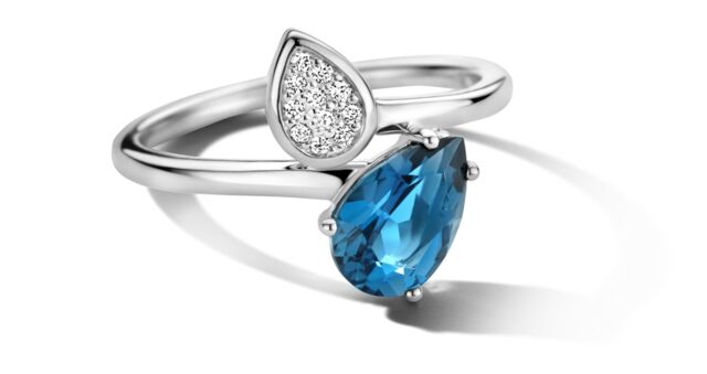 Y1939 You and Me witgouden ring met briljant topaas london blue