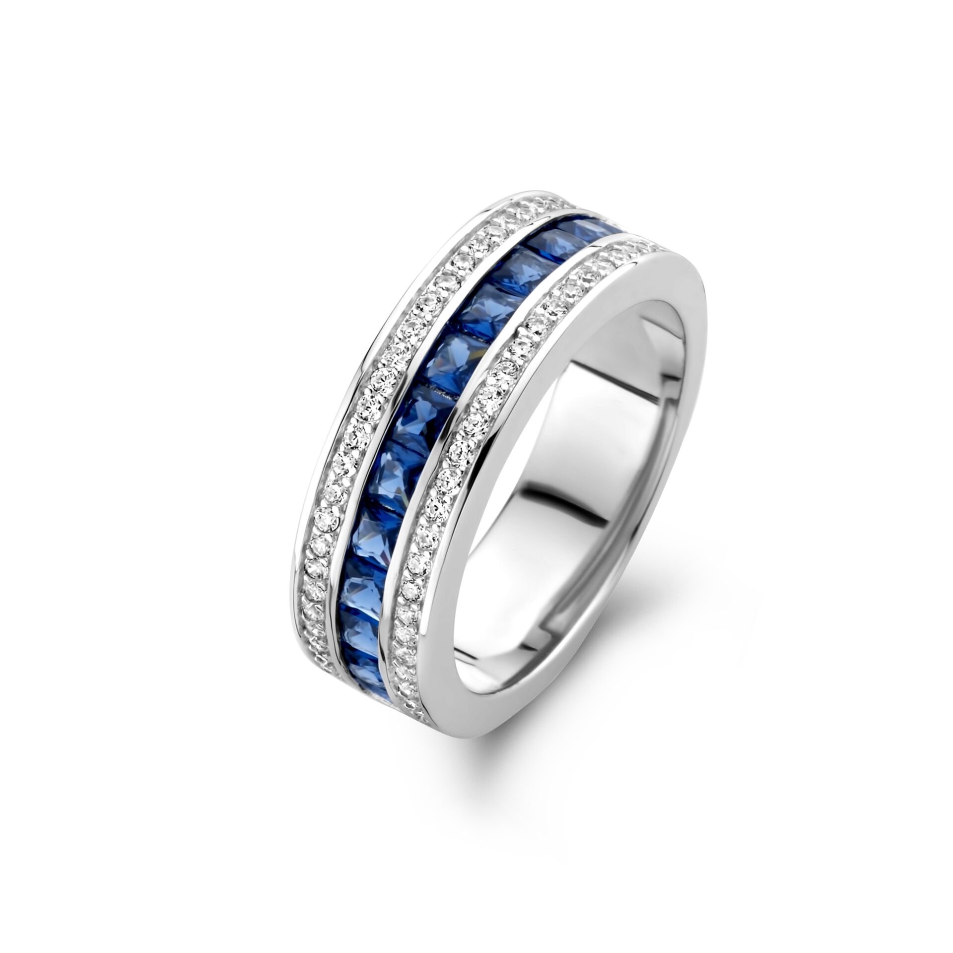 Naiomy Zilveren ring gezet met zirconium+synthetische saffier