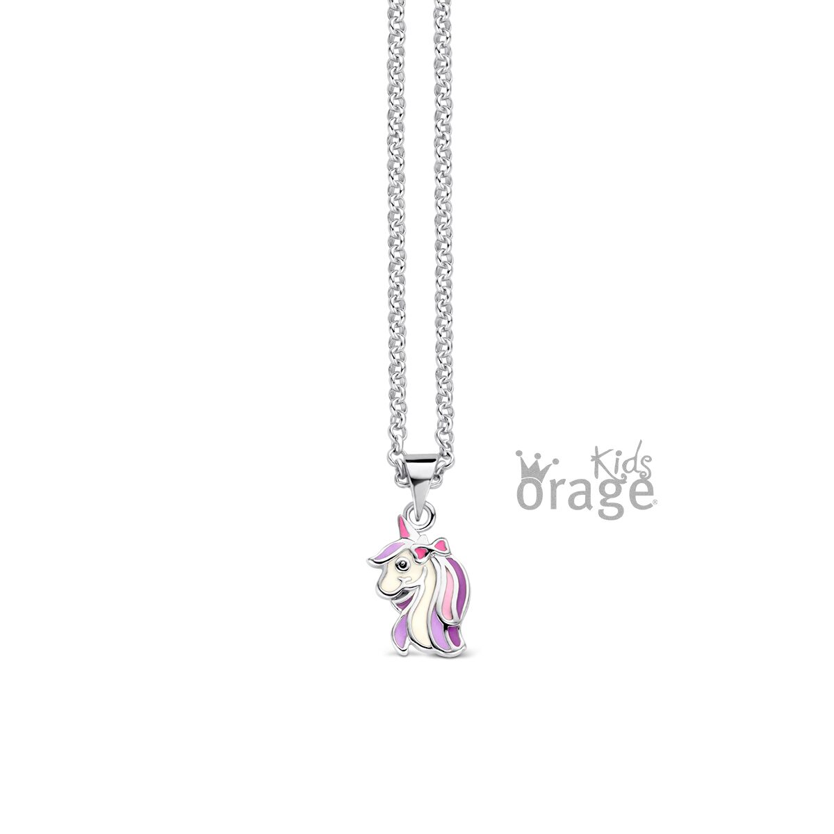 Orage Kids halsketting eenhoorn paars zilver k2563