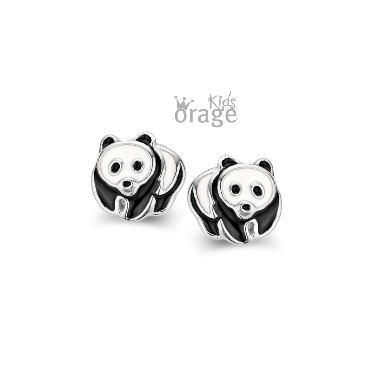 Orage Kids oorringen panda wit zwart k2631
