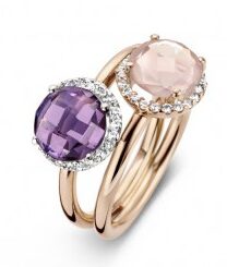 EmotionsE389  ring 18ct wit rood goud briljant Amethyste en Rozequarts