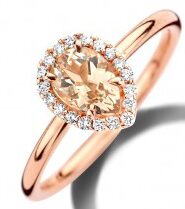 Y1417 You and me rozé gouden ring met briljant 0.110ct en Morganiet perzik  LXB  9.5 x 7.5 mm