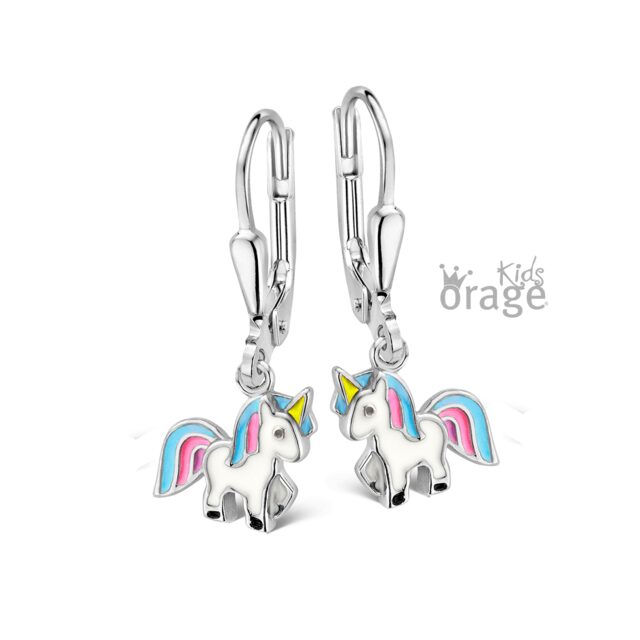 Orage kids oorringen unicorn wit blauw roze k2651