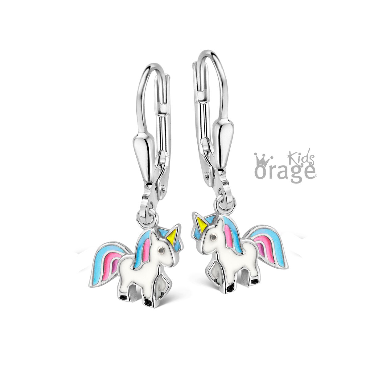 Orage kids oorringen unicorn wit blauw roze k2651