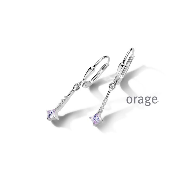 Orage oorring  zilver met zirconuim paars 