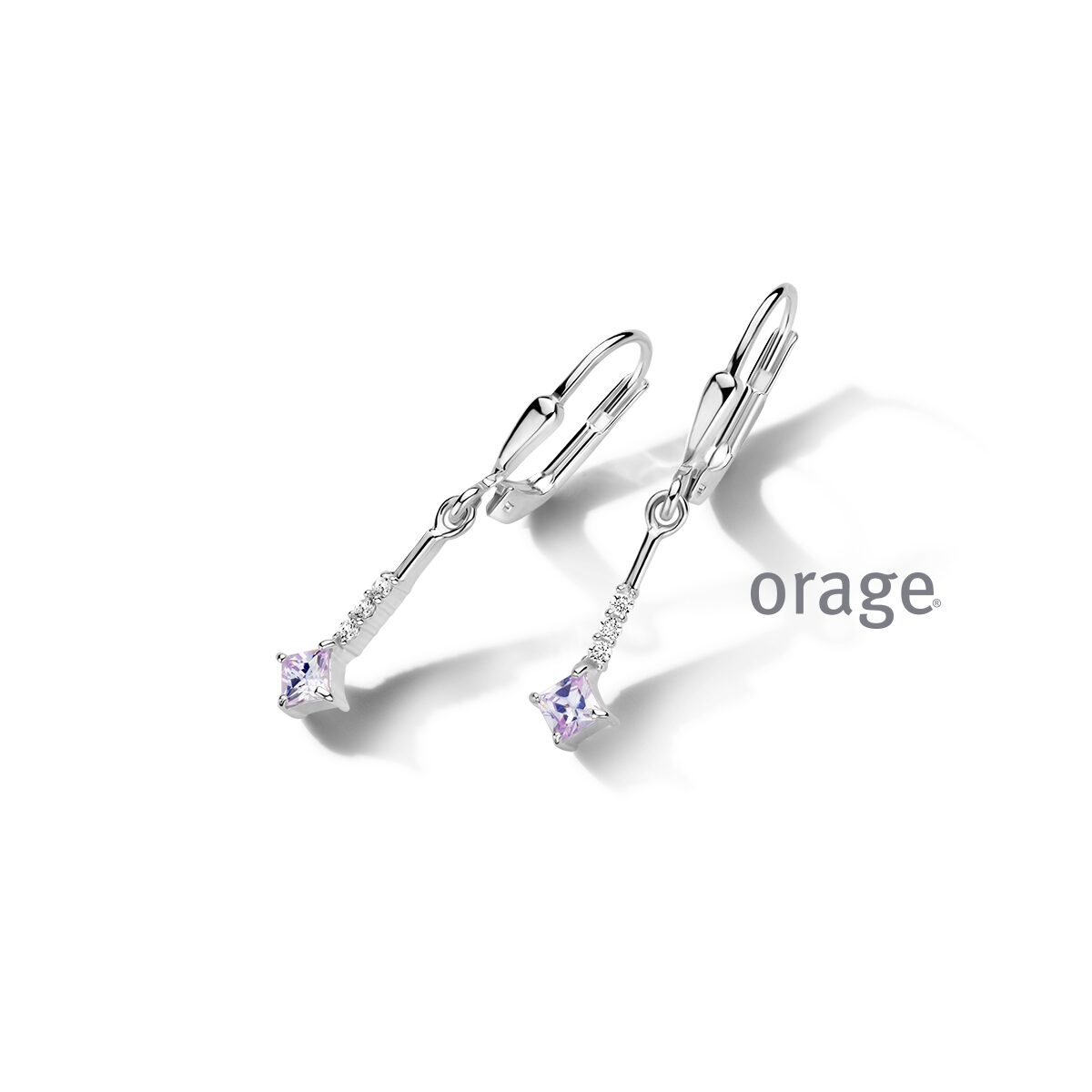 Orage oorring  zilver met zirconuim paars 