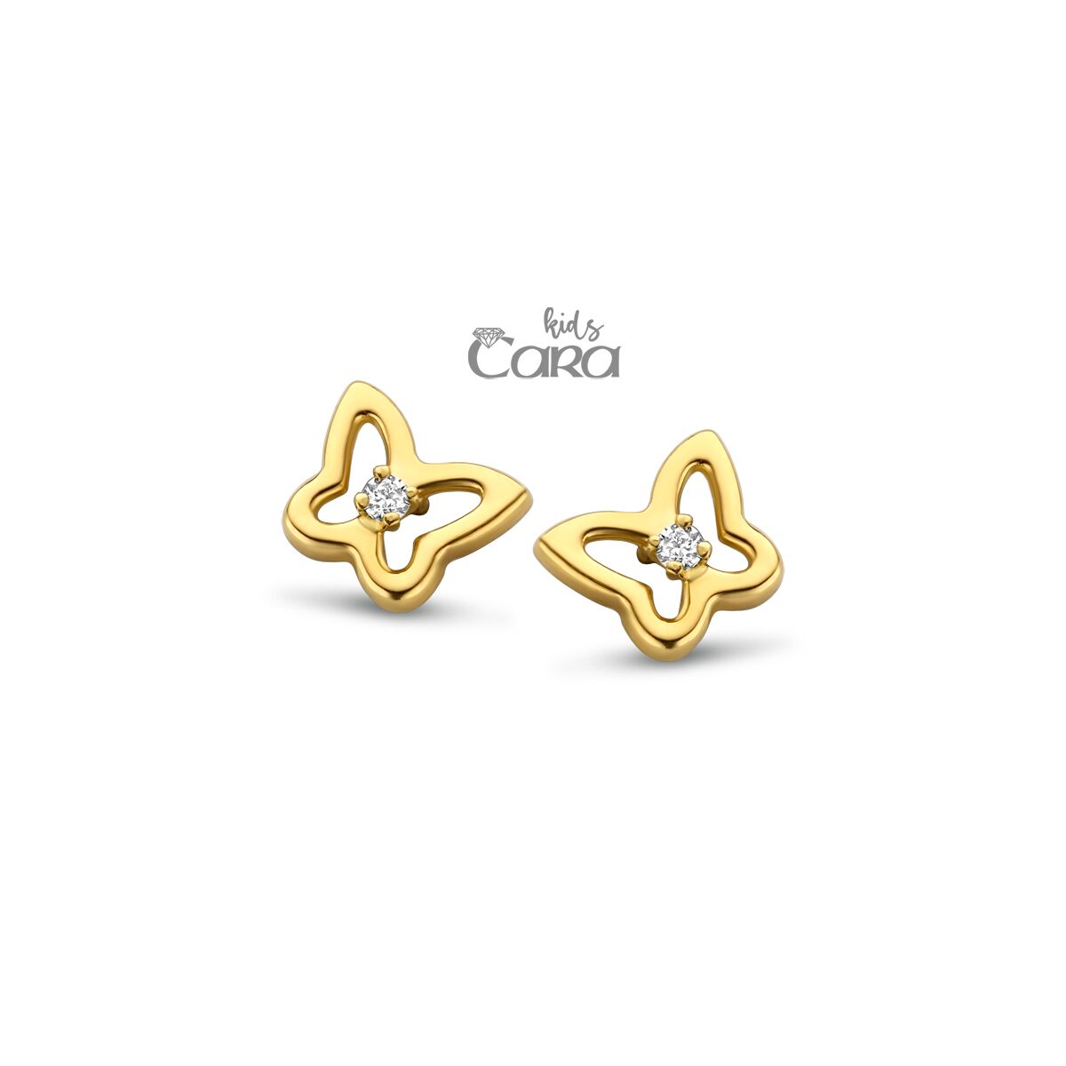 Cara kids oorbellen 18ct geelgoud zirconium vlinder