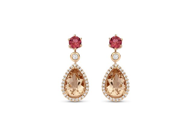 You and Me oorringen rosegoud 18ct met briljanten, morganiet en tourmalijn