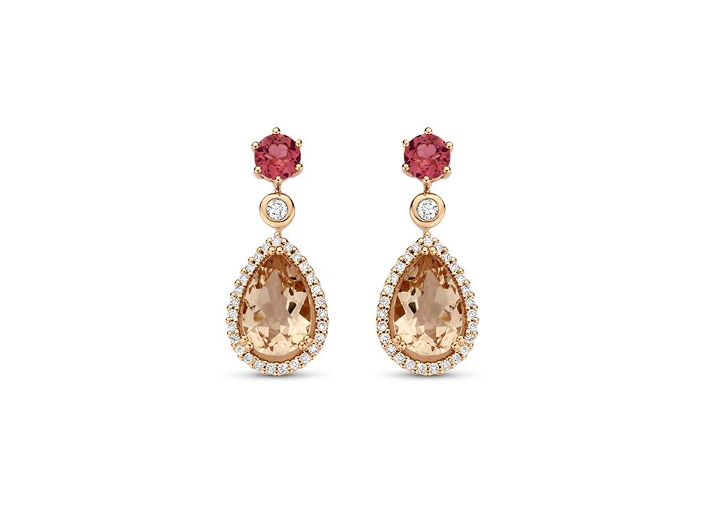You and Me oorringen rosegoud 18ct met briljanten, morganiet en tourmalijn