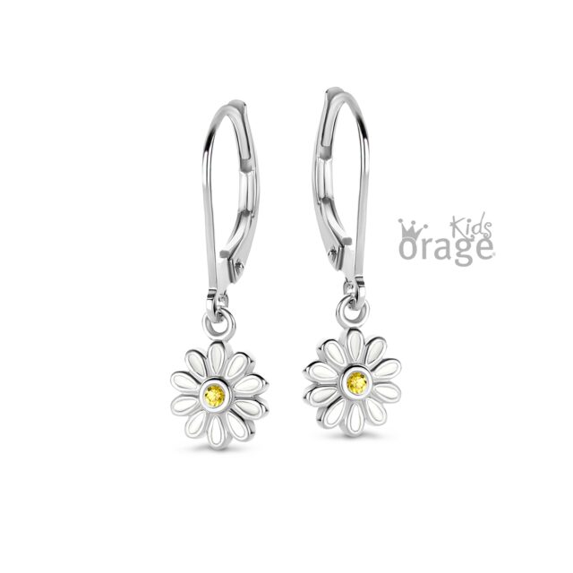 Orage Kids oorring bloem wit geel