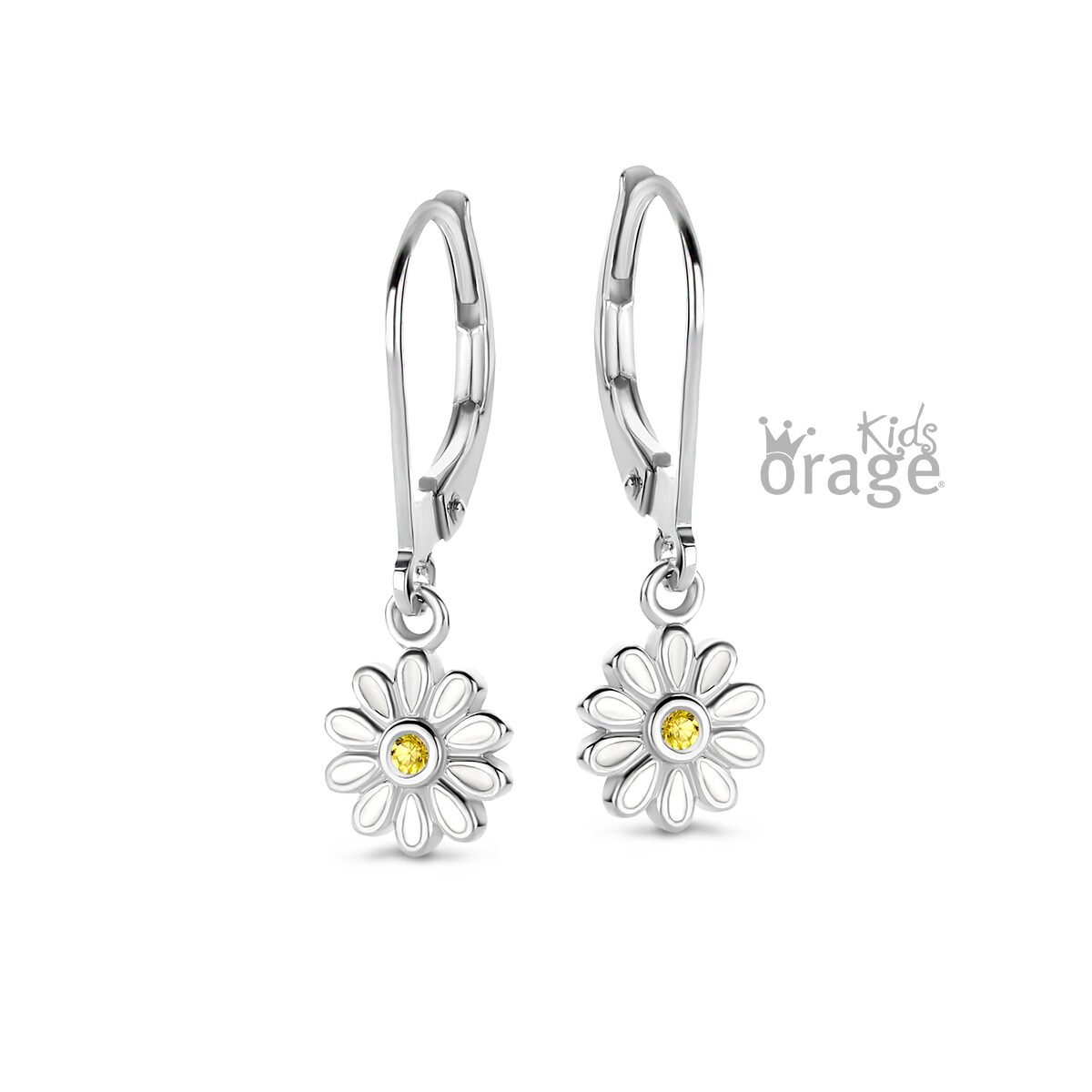 Orage Kids oorring bloem wit geel