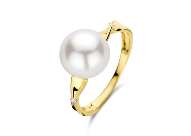 You and Me Geelgouden parelring met briljanten