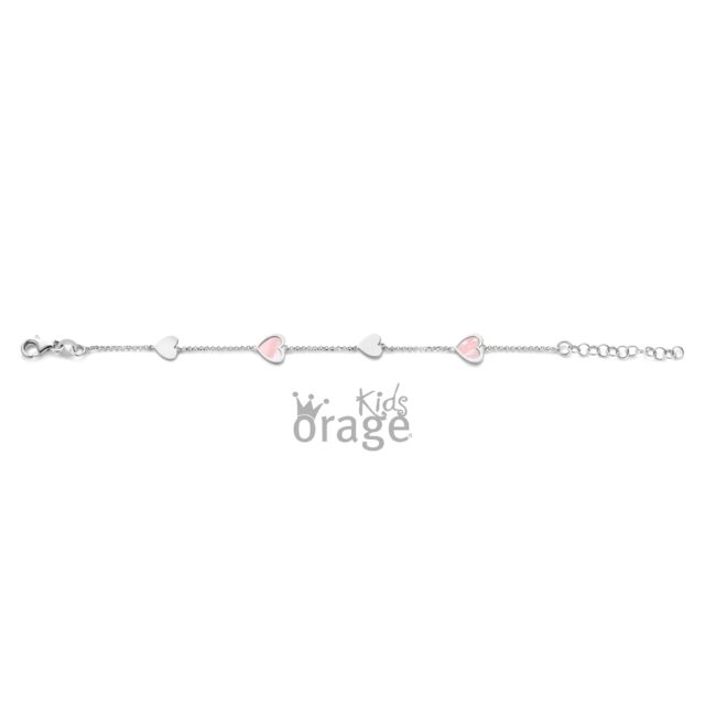 K2539 Orage kids zilveren armband hart parelmoer roze lengte 17cm