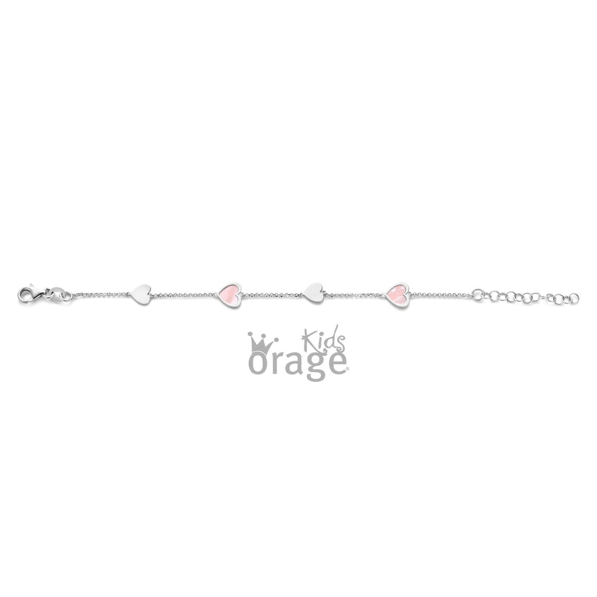 K2539 Orage kids zilveren armband hart parelmoer roze lengte 17cm