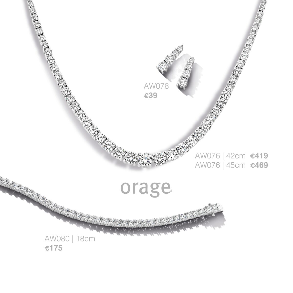AW076/42-AT105/42 Ketting zilver zirconium 