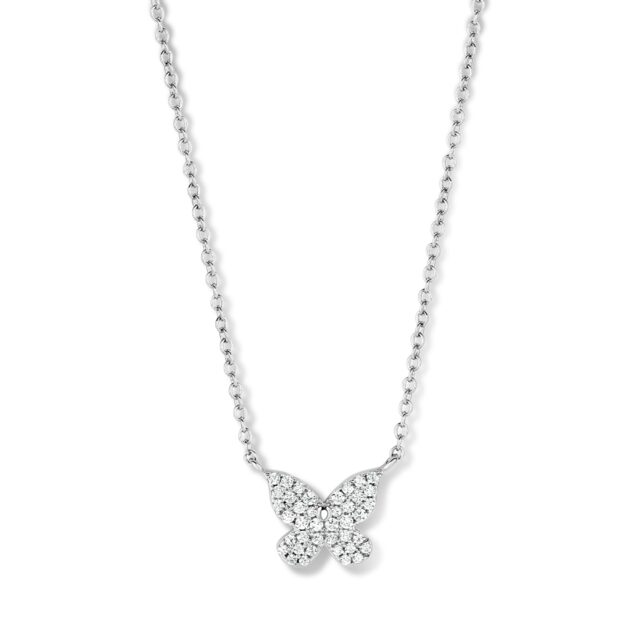 Zilveren ketting + hanger met vlinder-motief gezet met zirconium Naiomy Moments