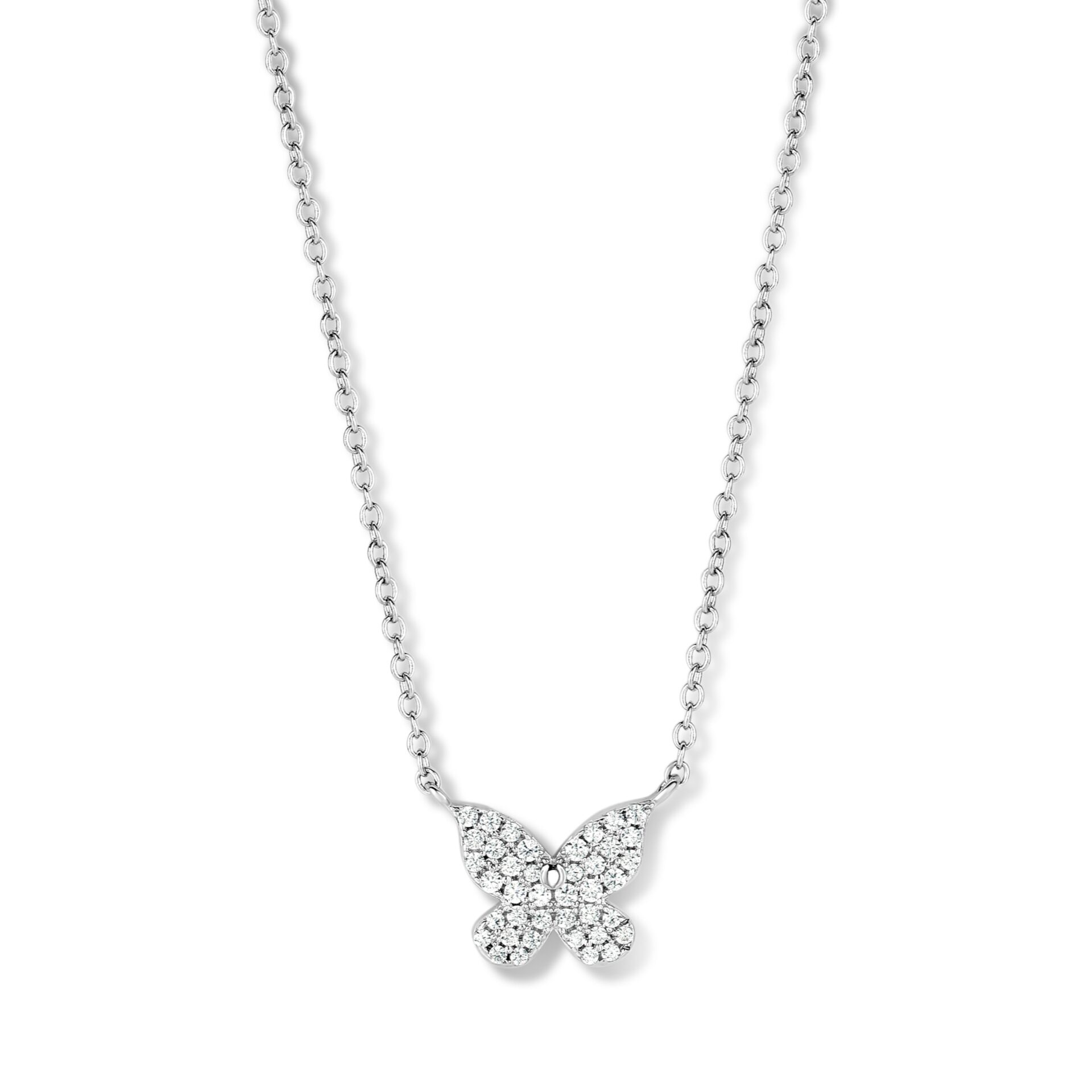 Zilveren ketting + hanger met vlinder-motief gezet met zirconium Naiomy Moments