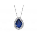Y1360 witgouden ketting 42cm met saffier synthetique zirconium