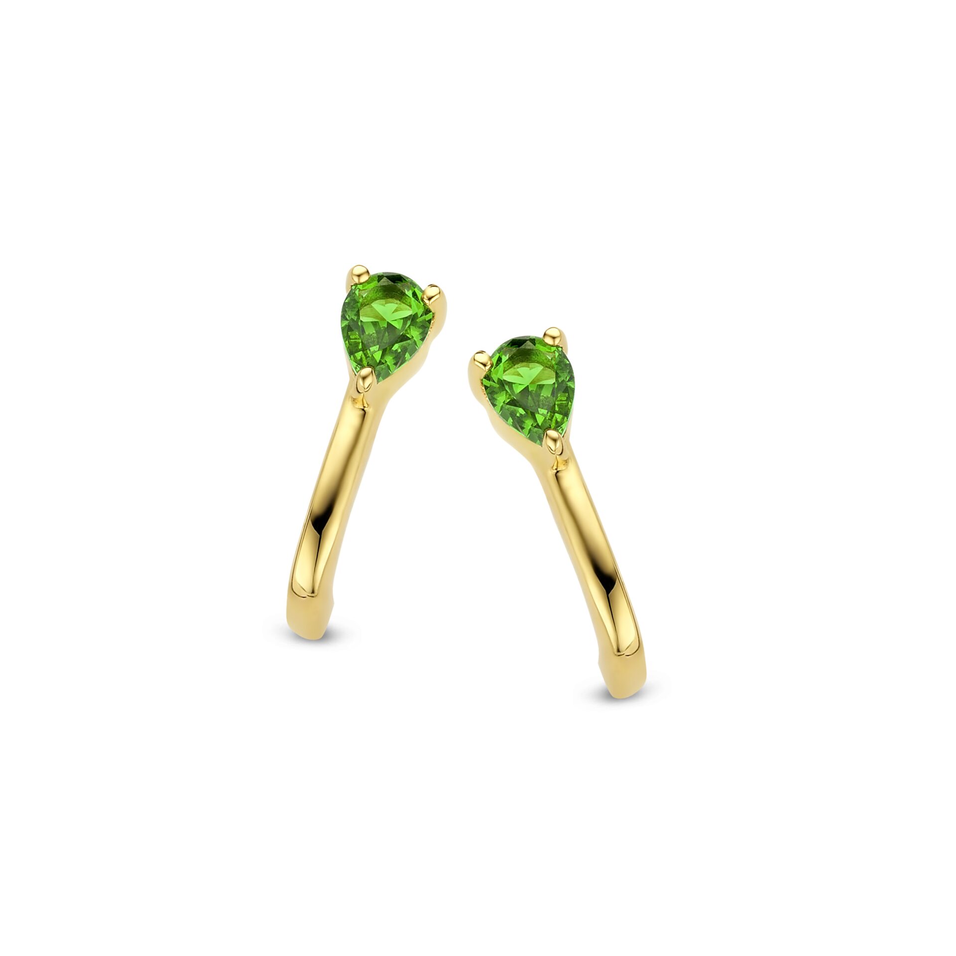 Naiomy  zilver verguld geel oorringen met  groene zirconium 