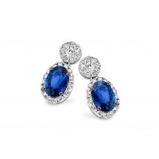 Y0954 witgoueden oorbellen met saffier en Briljanten Lengte 12mm