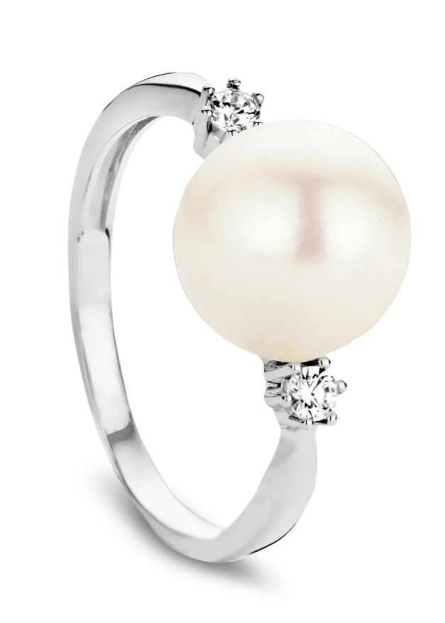 You and Me Witgouden Ring met parel & zirconium