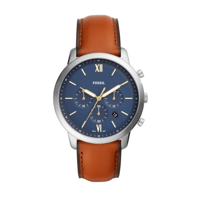 Fossil uurwerk met lederen band  blauw / bruin