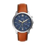Fossil uurwerk met lederen band  blauw / bruin
