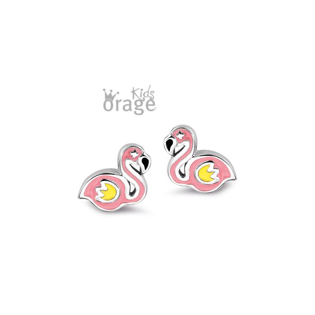 Orage Kids oorring flamingo roze zilver