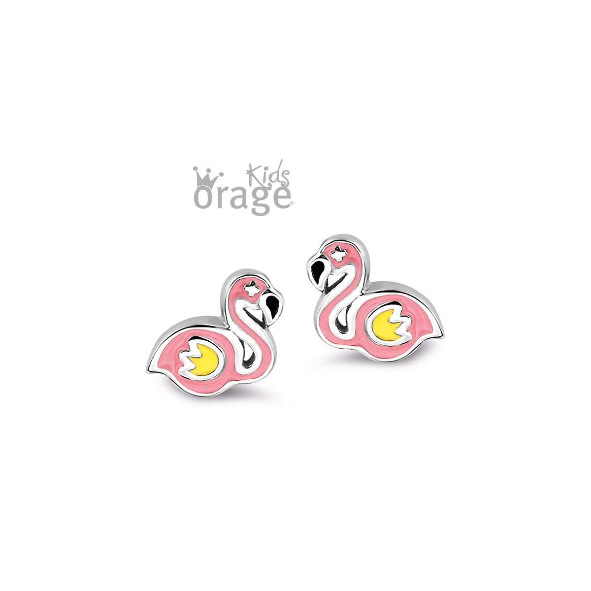 Orage Kids oorring flamingo roze zilver