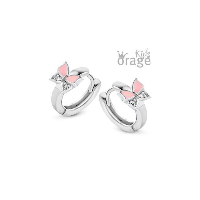 Orage Kids oorring roze vlinder zilver k2556