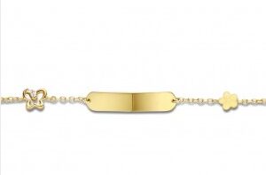 You and Me geboortearmband 18ct  geelgoud  vlinder bloem