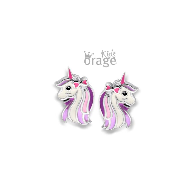 Orage Kids oorring eenhoorn paars zilver k2565
