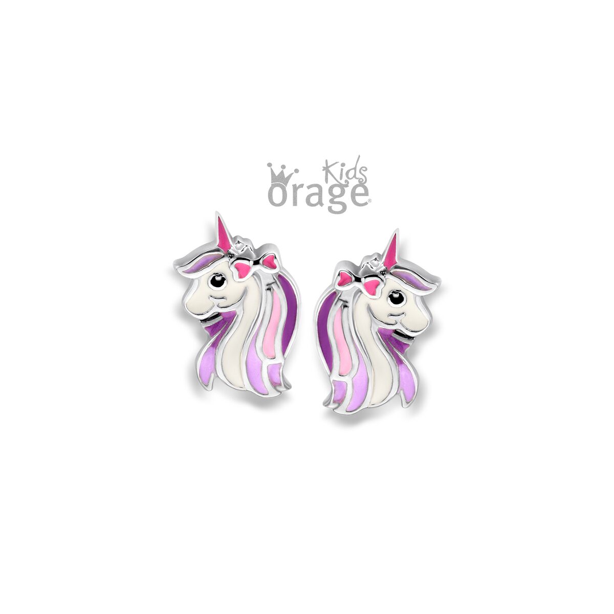 Orage Kids oorring eenhoorn paars zilver k2565