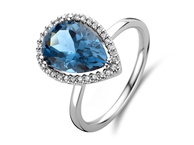 Y 1883 You and Me Wit gouden ring met briljanten & topaas london blue