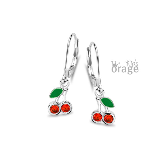 Orage kids oorring kers rood zilver k2531