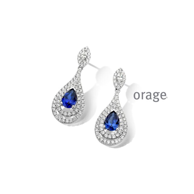 Orage oorring zilver met zirconium en blauw steen 