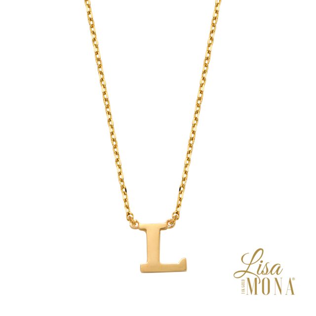 Lisa Mona 14K Geel Goud Ketting Letter L 38+2,5+2,5 cm
