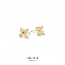 AE0300C
Oorstekersgeelgoud 18 ct  bloem ster zirconium