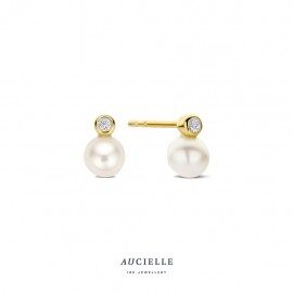 AE0130cC pareloorring 18c geelgoud parel 5mm zirconium