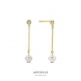 ae0211c oorslingers 18ct geelgoud met parels en zirconium