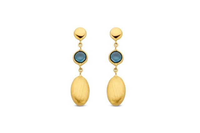 You and Me Geelgouden ooringen met Topaas london blue