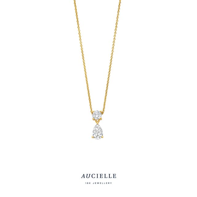 AK9001A/45
Ketting YG round and pear cut LGD 0.900ct 39+2+2+2cm